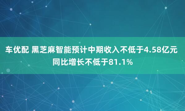 车优配 黑芝麻智能预计中期收入不低于4.58亿元 同比增长不低于81.1%